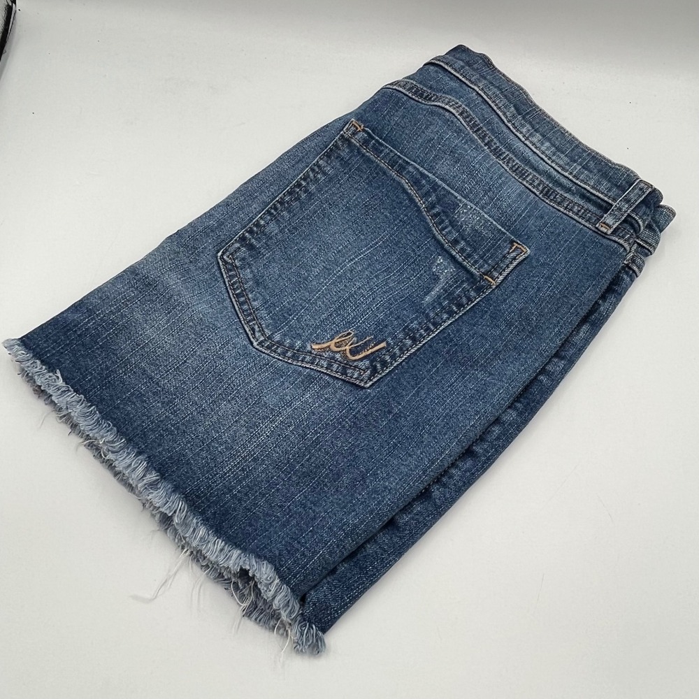 Express Jeans Blue Distressed Denim Mini Skirt Raw Hem‎ Medium Wash Size 10
